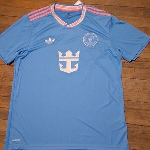 adidas Light Blue Soccer Jersey with Pink Trim and White Logos